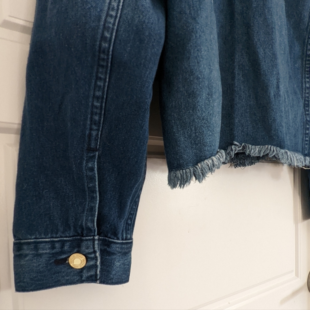 New Distressed Frayed Denim Jacket M Grunge Indie Sleaze Streetwear Festival - Picture 5 of 6